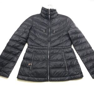 Michael Kors Puffer Jacket Womens XS Black Nylon Packable Down Fill Full Zip